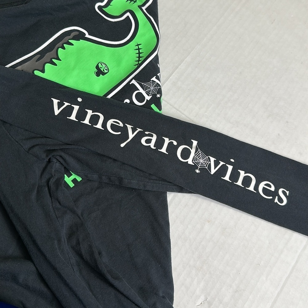 Vineyard Vines Happy Halloween Black Long Sleeve Tee Size Small Flawed - Picture 7 of 8